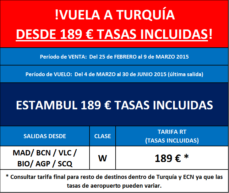 OFERTA ESPECIAL A TURQUÍA ¡DESDE 189€ TASAS INCLUIDAS!