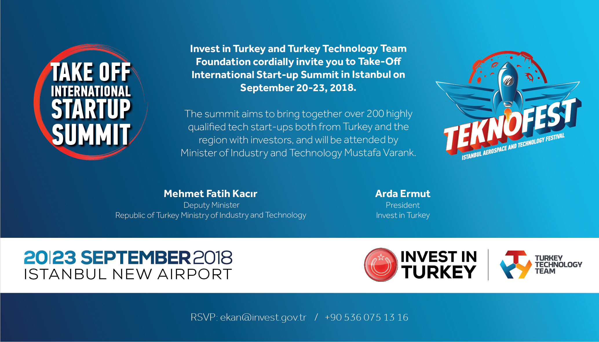 TEKNOFEST Estambul, Take-Off International Start-Up Summit tendrá lugar entre 20 y 23 septiembre en Estambul